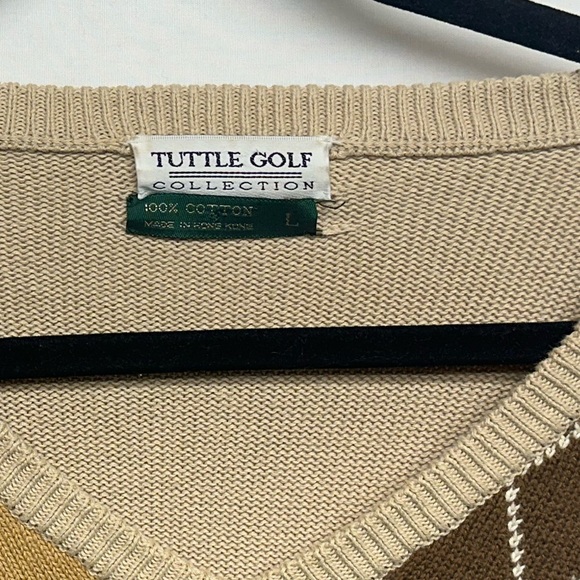 Tuttle Golf Collection Argyle Sweater | 100%‎ Cotton | Size Large | Cream, Grey - Picture 6 of 7